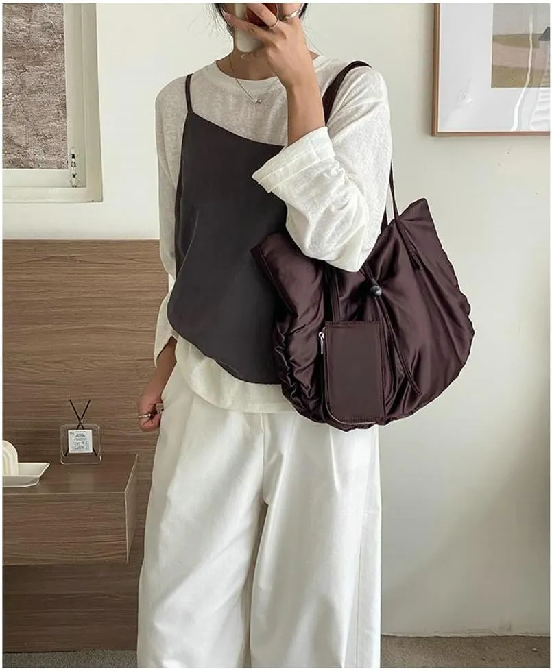 Large Tote Bag Nylon Shoulder Bags for Women Lightweight Foldable Work Purse Top Handle Handbags with Extra Purse