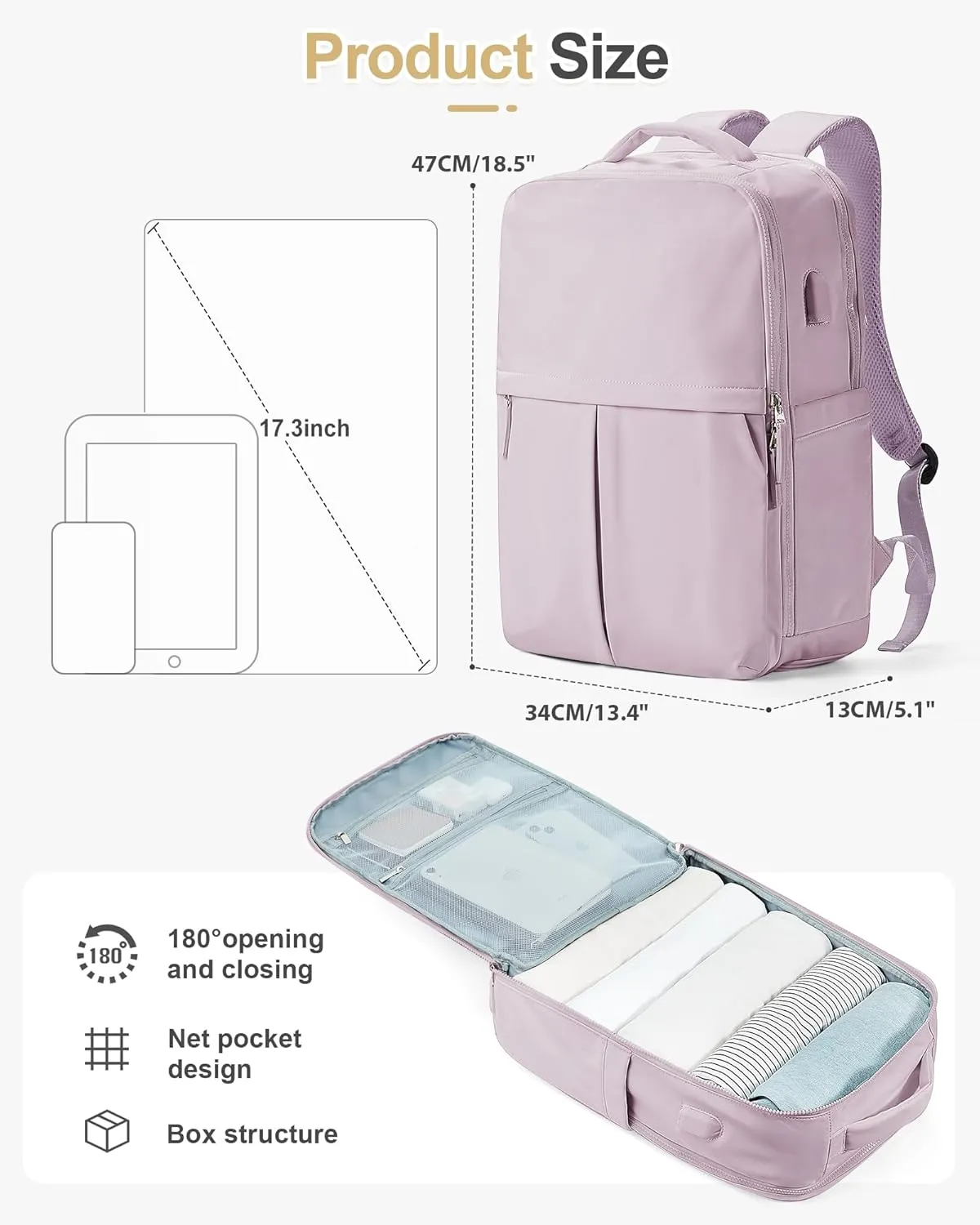 Large Travel Backpack Carry On Flight Approved for Women Men Carry On Backpack for Airplanes Mochila De Viaje Suitcase Backpack for Travel Personal Item Backpack Purple