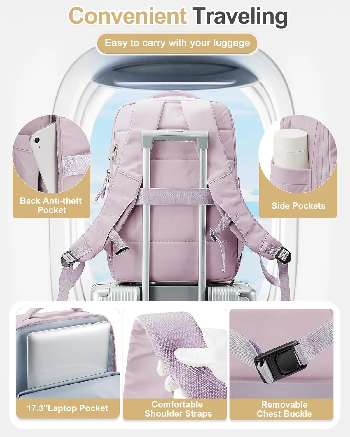 Large Travel Backpack Carry On Flight Approved for Women Men Carry On Backpack for Airplanes Mochila De Viaje Suitcase Backpack for Travel Personal Item Backpack Purple