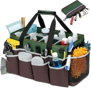 Large Wearable Cleaning Caddy Bag,Cleaning Supplies Organizer with Handles Shoulder Strap for Cleaning Tools Storage, Cleaning Caddy with 4 Foldable Dividers,Cleaning Bags for Housekeepers