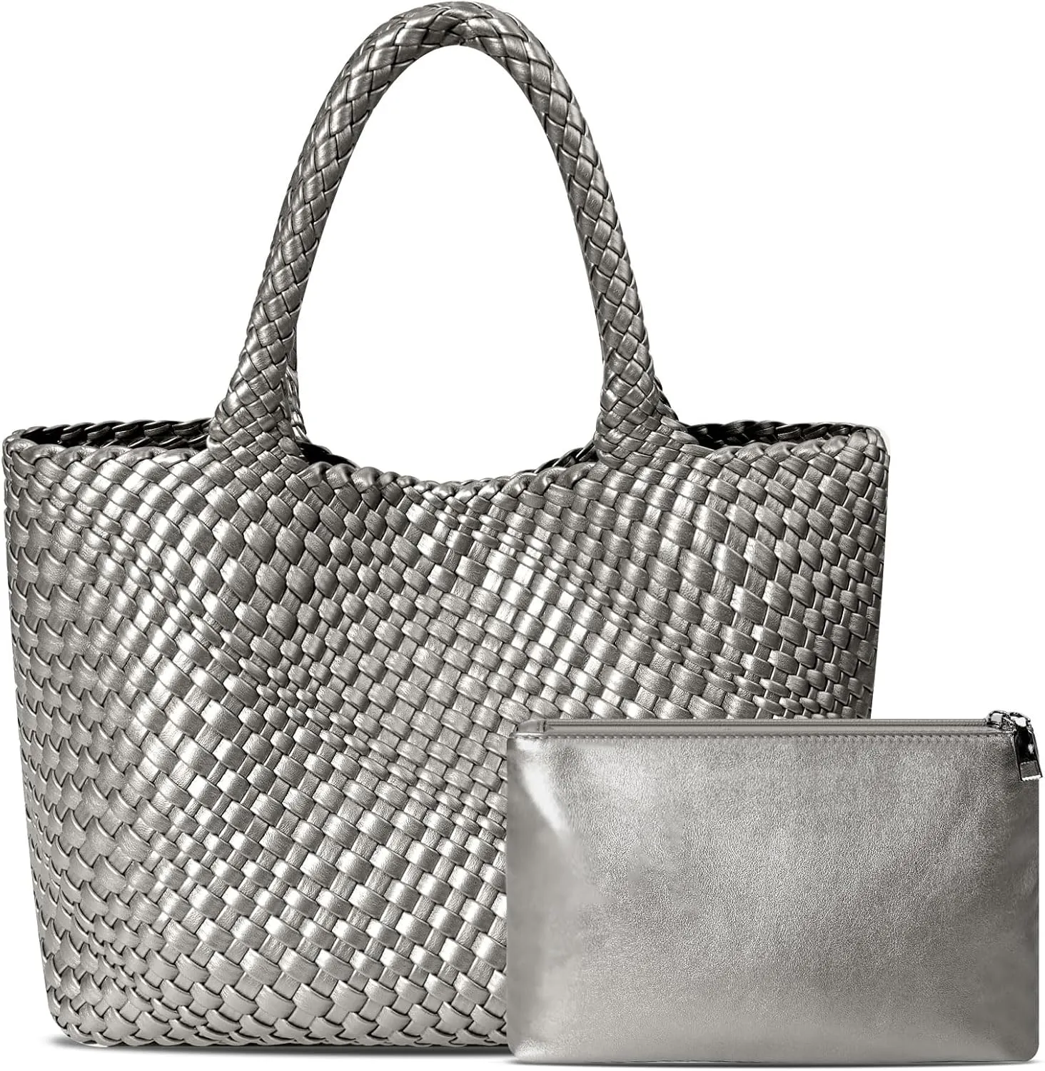 Large Woven Tote Bag for Women Vegan Leather Braided Handbag, and Purses, Top Handle Shoulder Bags