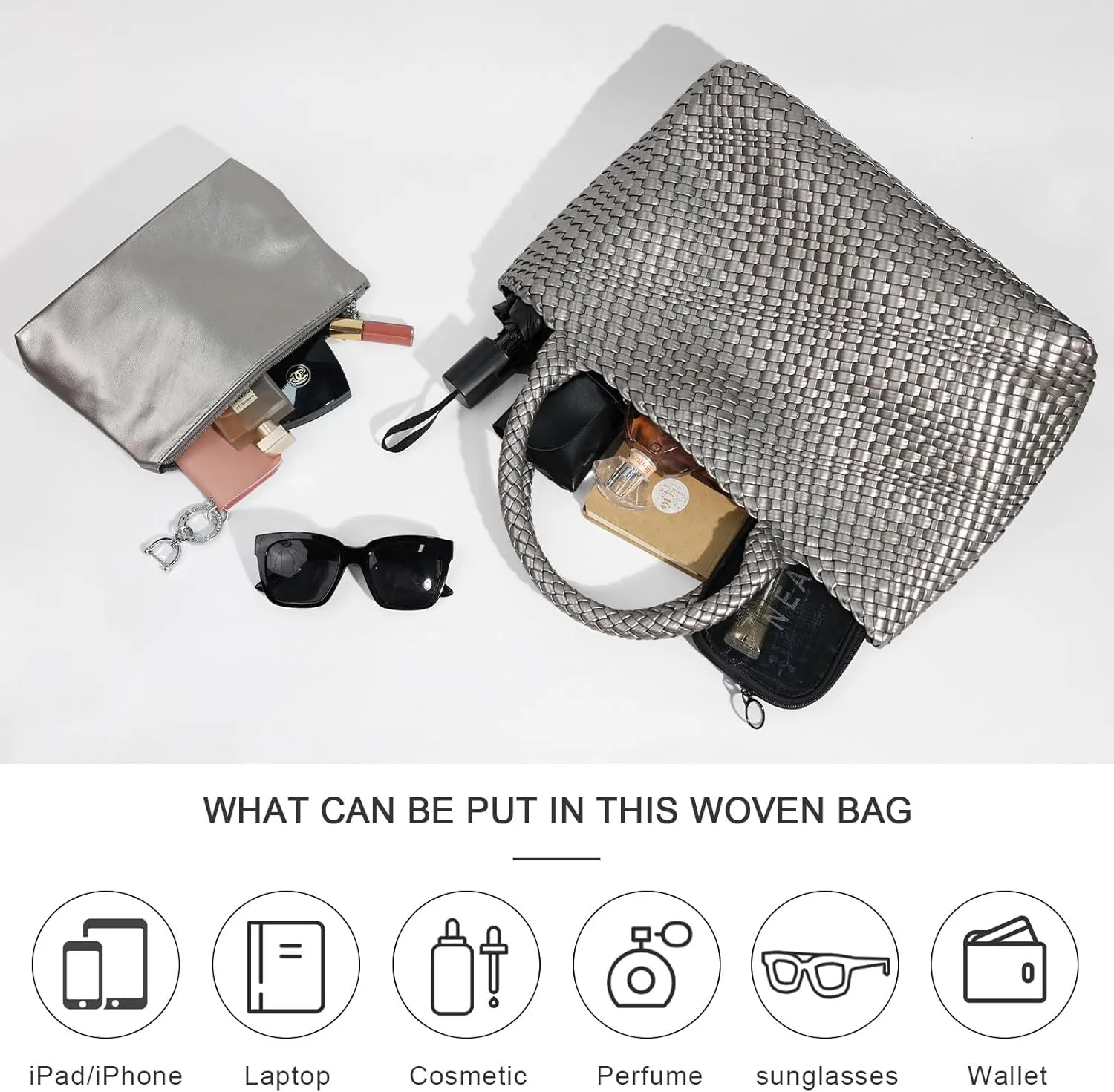 Large Woven Tote Bag for Women Vegan Leather Braided Handbag, and Purses, Top Handle Shoulder Bags