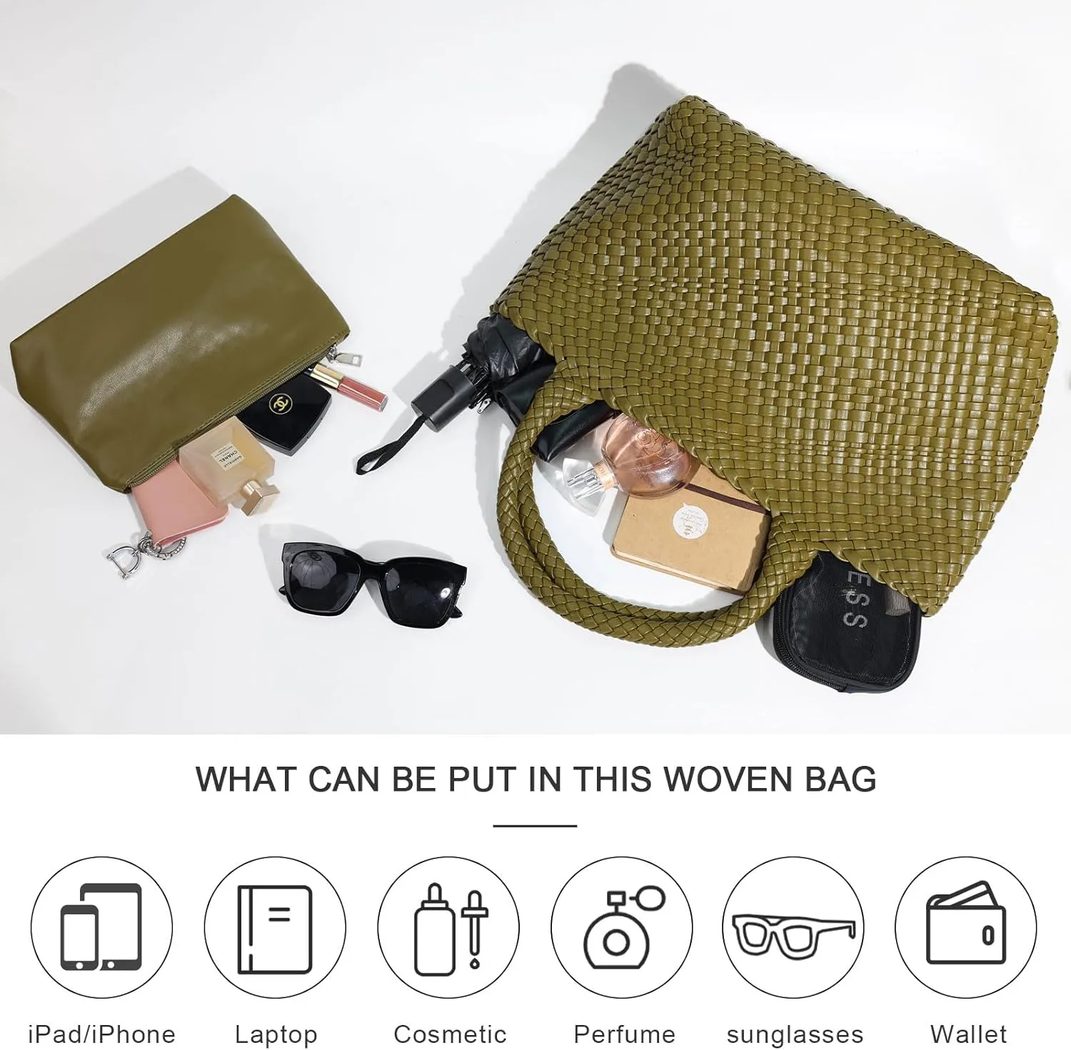 Large Woven Tote Bag for Women Vegan Leather Braided Handbag, and Purses, Top Handle Shoulder Bags