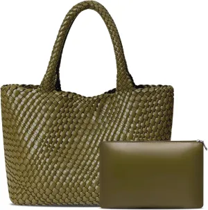 Large Woven Tote Bag for Women Vegan Leather Braided Handbag, and Purses, Top Handle Shoulder Bags