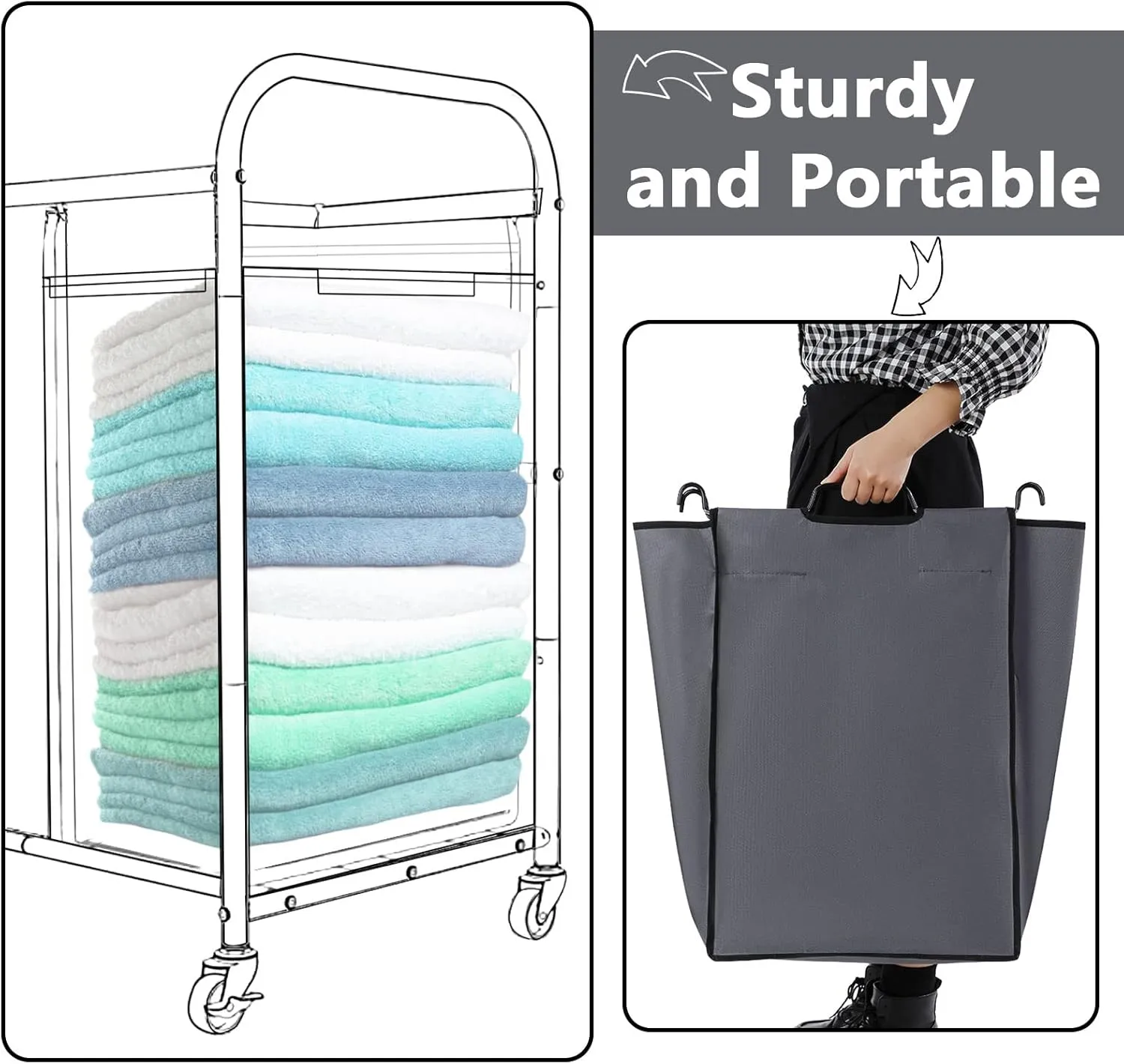 Laundry Sorter Replacement Bags Hamper Cart Removable Replacement Laundry Storage Organizer Bag Hamper Liner, No Hooks 14.76 x 8.66 x 21.65 Inch(Dark Gray,3 Pcs)