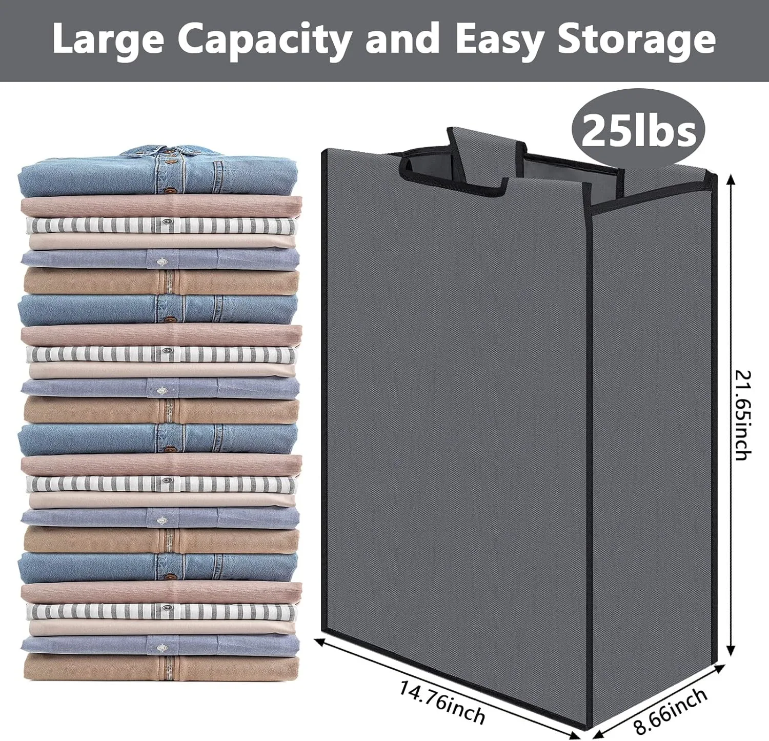 Laundry Sorter Replacement Bags Hamper Cart Removable Replacement Laundry Storage Organizer Bag Hamper Liner, No Hooks 14.76 x 8.66 x 21.65 Inch(Dark Gray,3 Pcs)