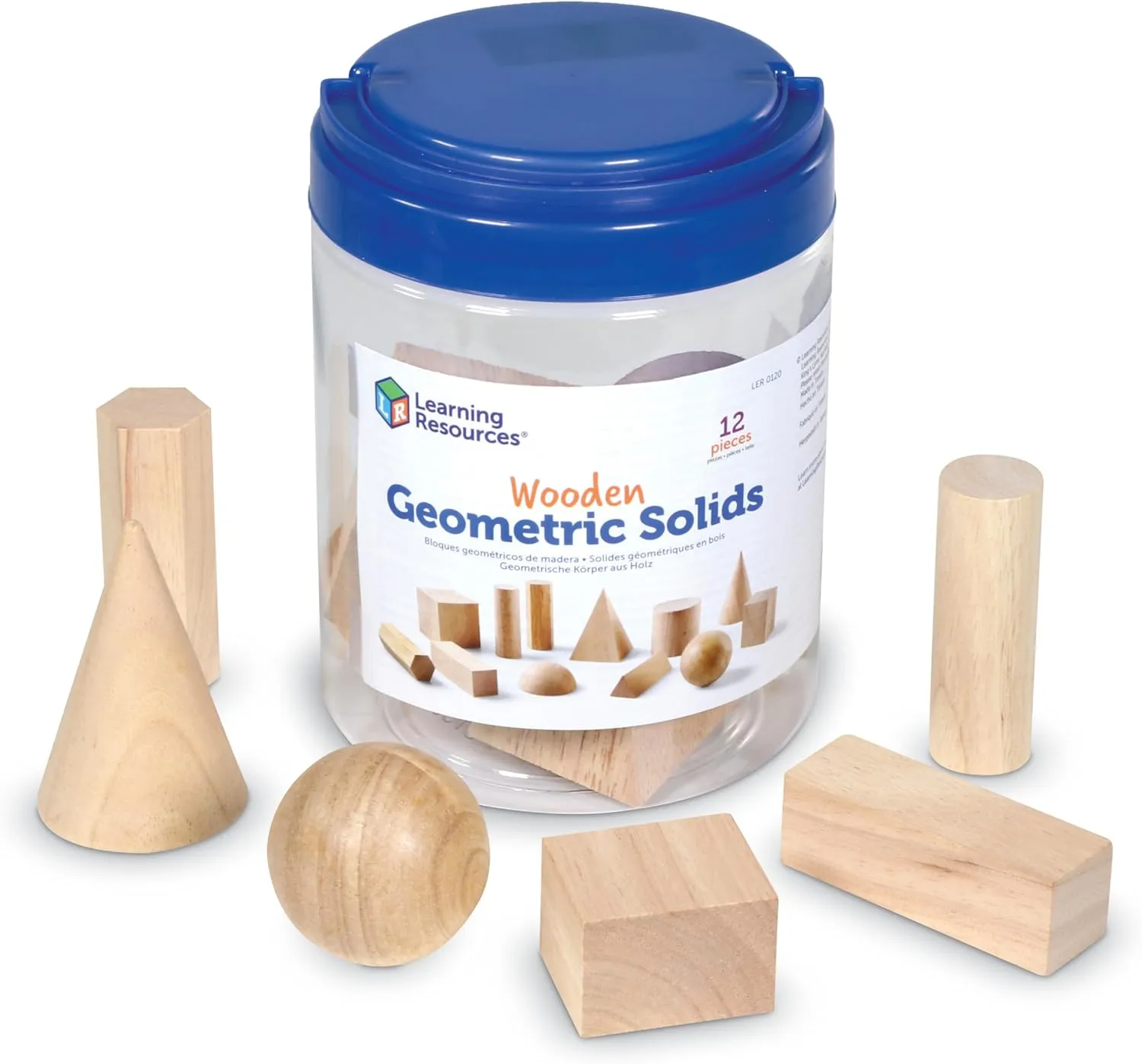 Learning Resources Geometric Solids, Wooden Shapes, Set of 12 Geometric Shapes, Ages 6 