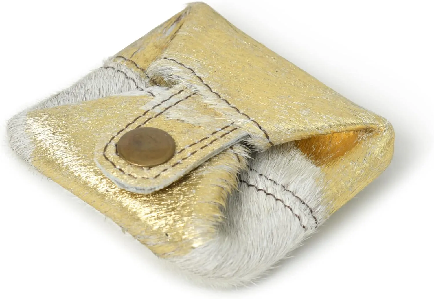 Leather Coin Pouch Change Holder Mini Pocket Wallet for Men Women (Gold Foil Cowhide, Pack of 1)