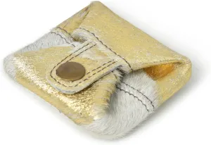 Leather Coin Pouch Change Holder Mini Pocket Wallet for Men Women (Gold Foil Cowhide, Pack of 1)