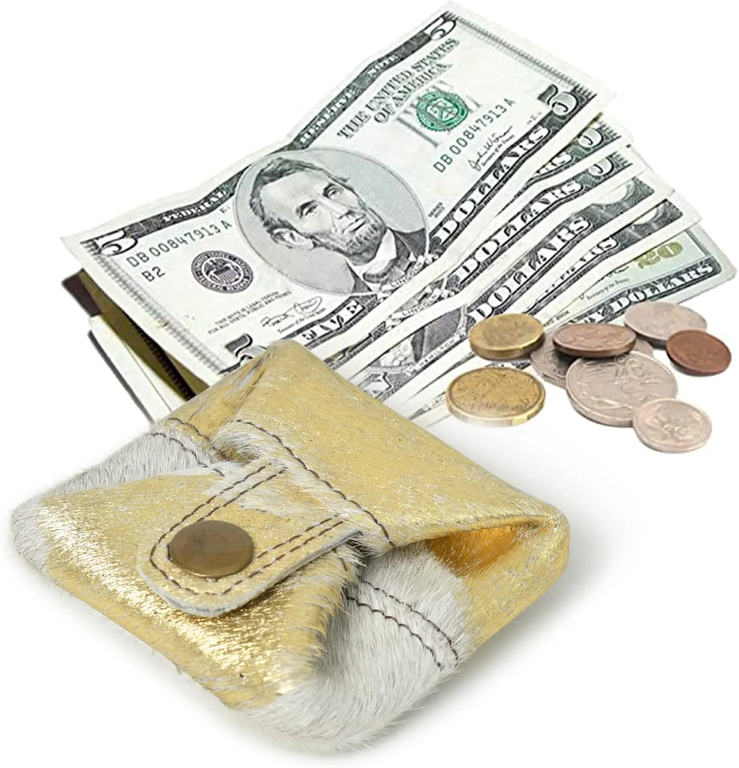 Leather Coin Pouch Change Holder Mini Pocket Wallet for Men Women (Gold Foil Cowhide, Pack of 1)
