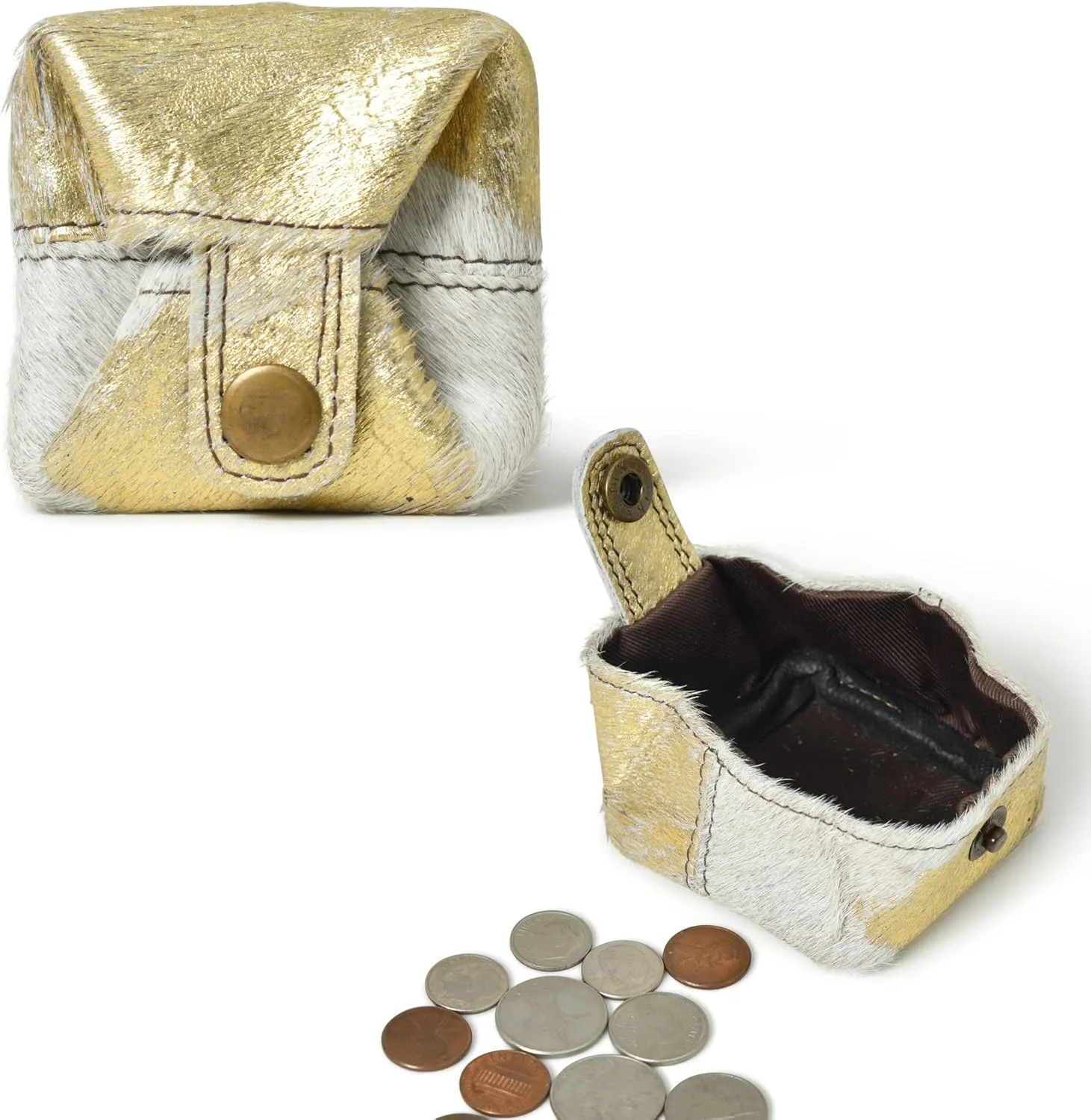 Leather Coin Pouch Change Holder Mini Pocket Wallet for Men Women (Gold Foil Cowhide, Pack of 1)