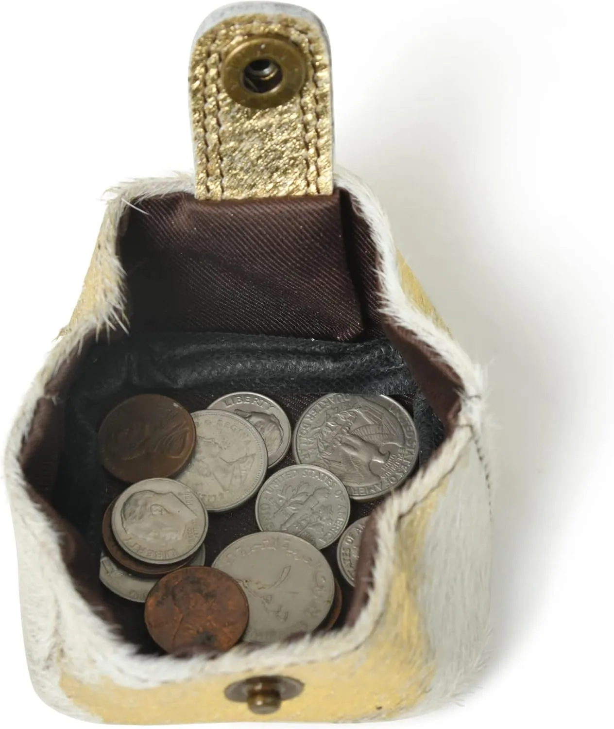 Leather Coin Pouch Change Holder Mini Pocket Wallet for Men Women (Gold Foil Cowhide, Pack of 1)