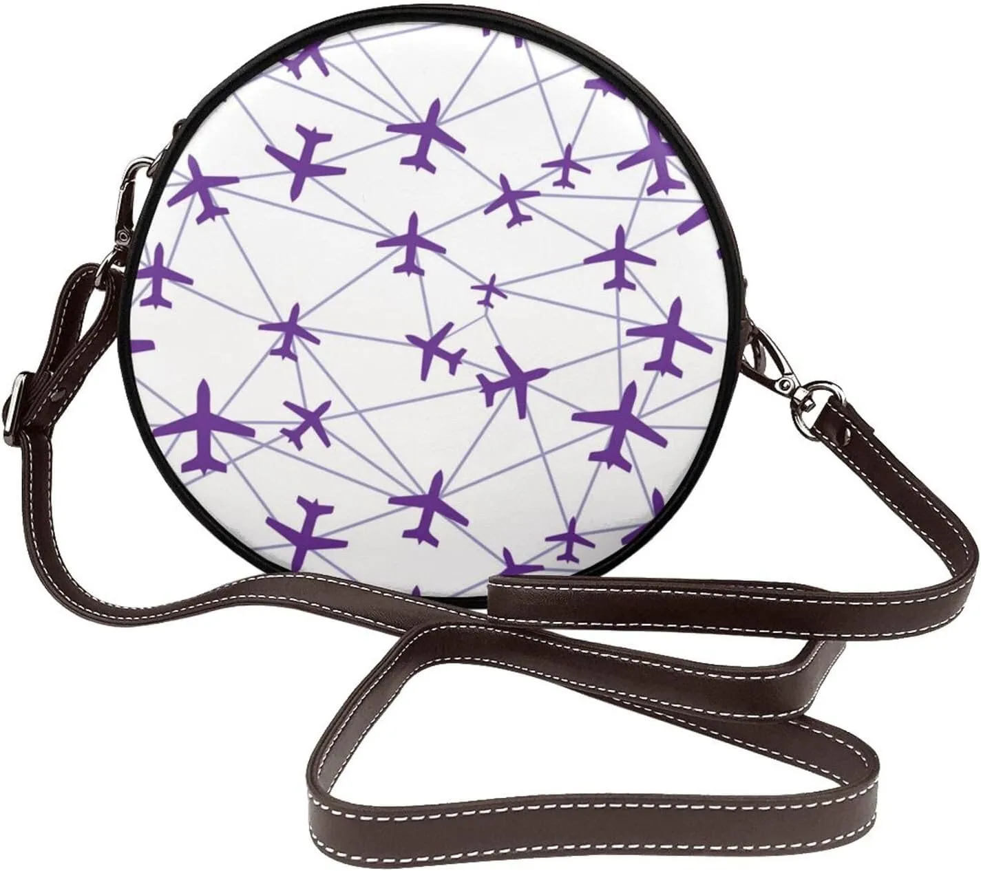 Leather Crossbody Bags for Women, Circle Purse Shoulder Bag, Fashion Round Handbag for Travel, Adjustable Strap