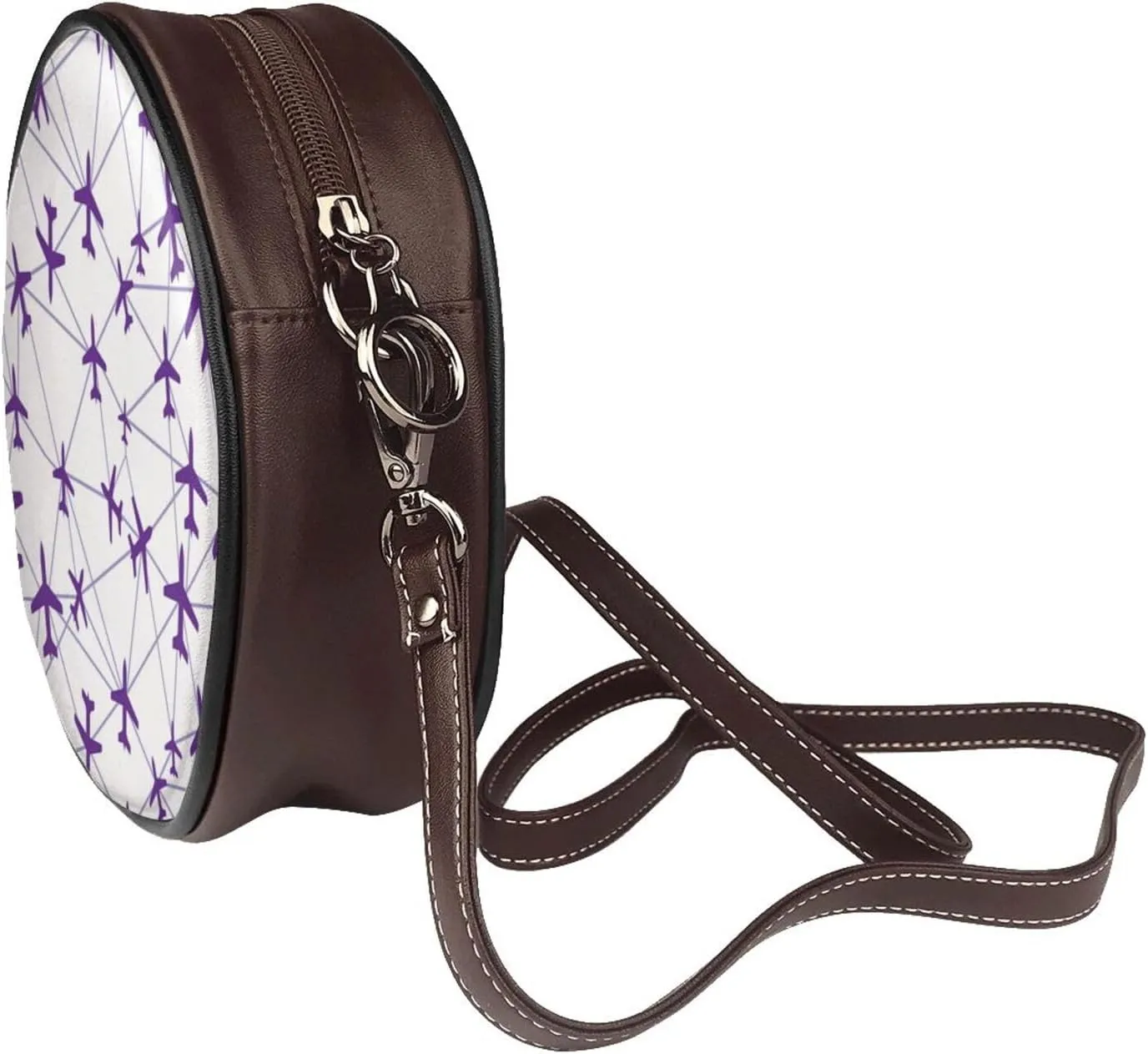 Leather Crossbody Bags for Women, Circle Purse Shoulder Bag, Fashion Round Handbag for Travel, Adjustable Strap