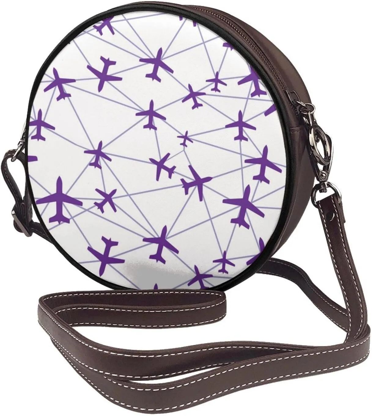 Leather Crossbody Bags for Women, Circle Purse Shoulder Bag, Fashion Round Handbag for Travel, Adjustable Strap