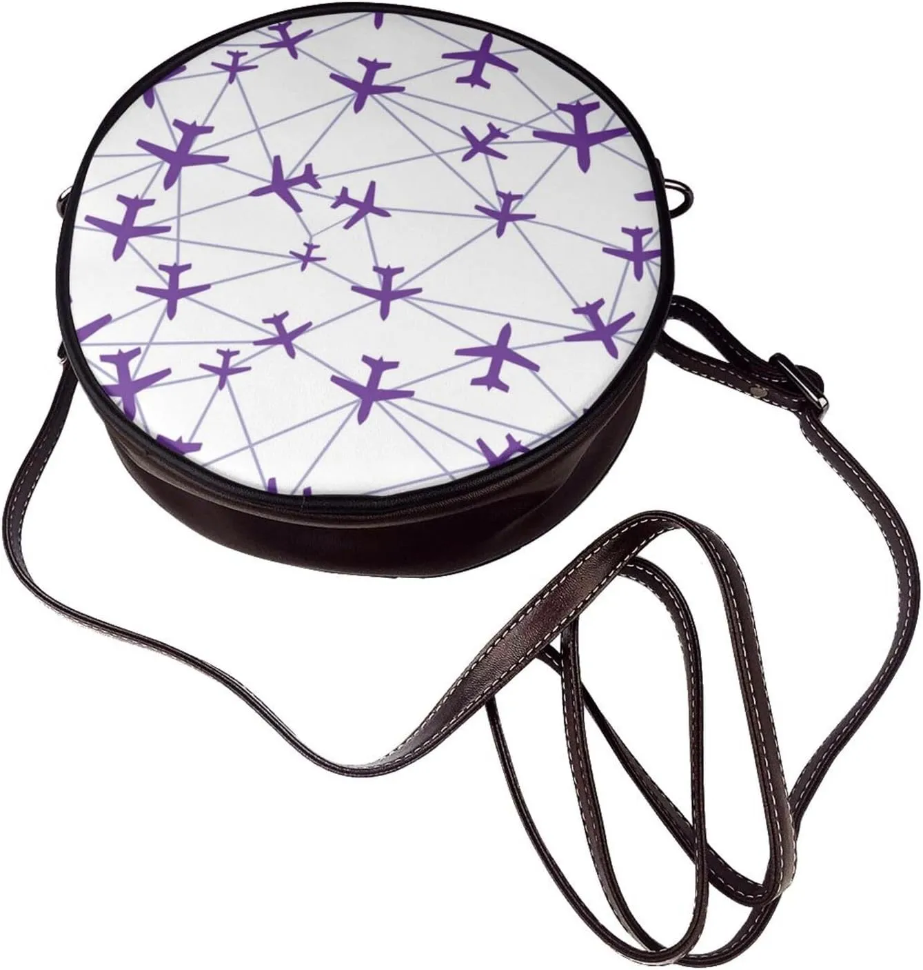 Leather Crossbody Bags for Women, Circle Purse Shoulder Bag, Fashion Round Handbag for Travel, Adjustable Strap