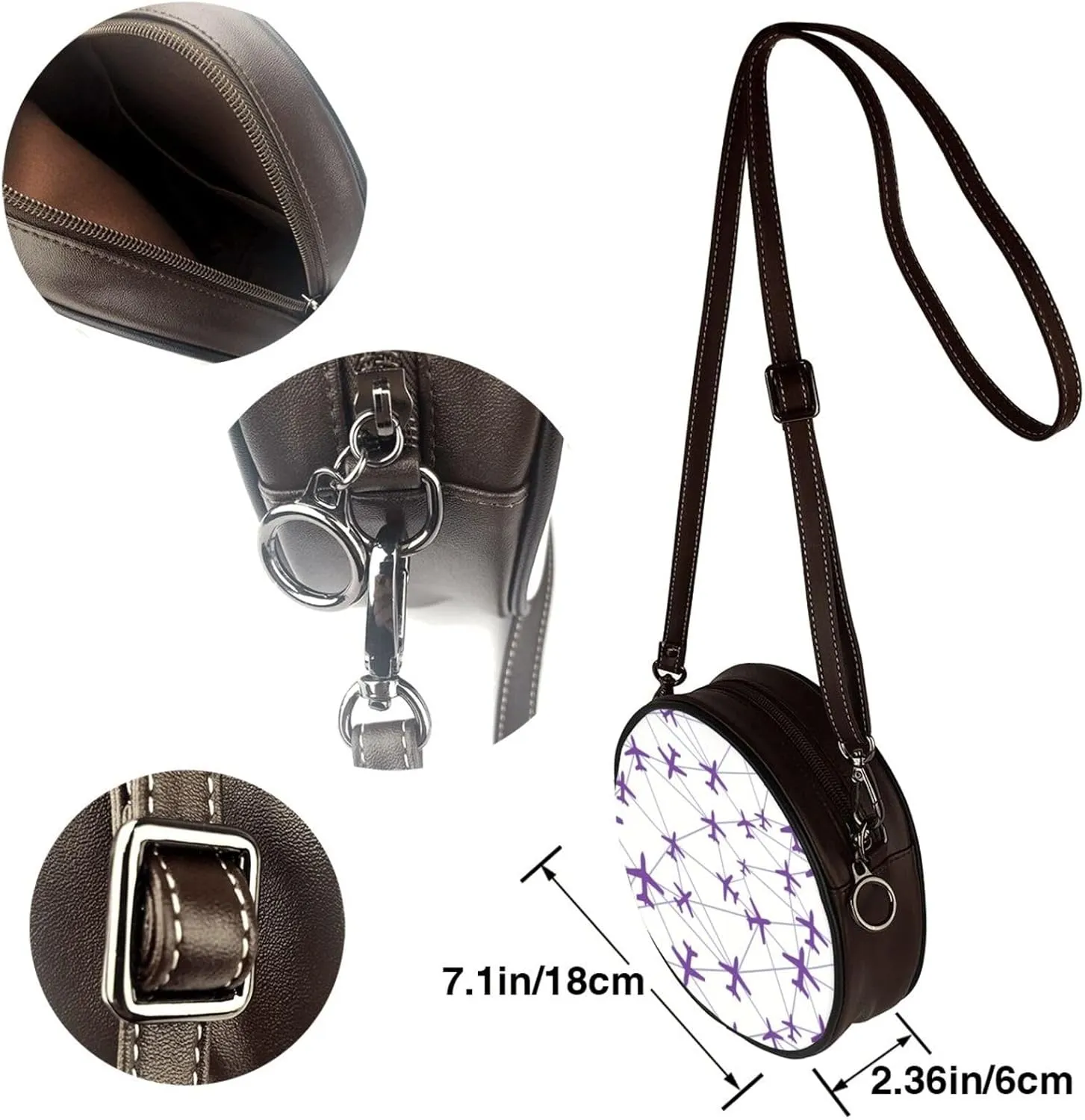 Leather Crossbody Bags for Women, Circle Purse Shoulder Bag, Fashion Round Handbag for Travel, Adjustable Strap