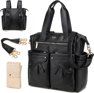 Leather Diaper Bag Backpack, Diaper Bag Tote Travel Tote Bags with Large Capacity and Multiple Pockets