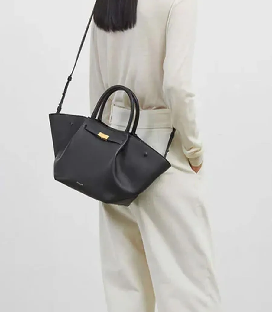 Leather Midi New York Tote Bag for Women Elegant Leather Tote Bag Large Capacity Wallet, Wing Bag, Trapezoidal Shape