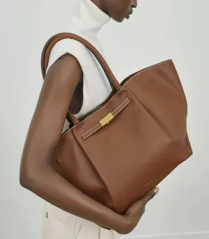 Leather Midi New York Tote Bag for Women Elegant Leather Tote Bag Large Capacity Wallet, Wing Bag, Trapezoidal Shape