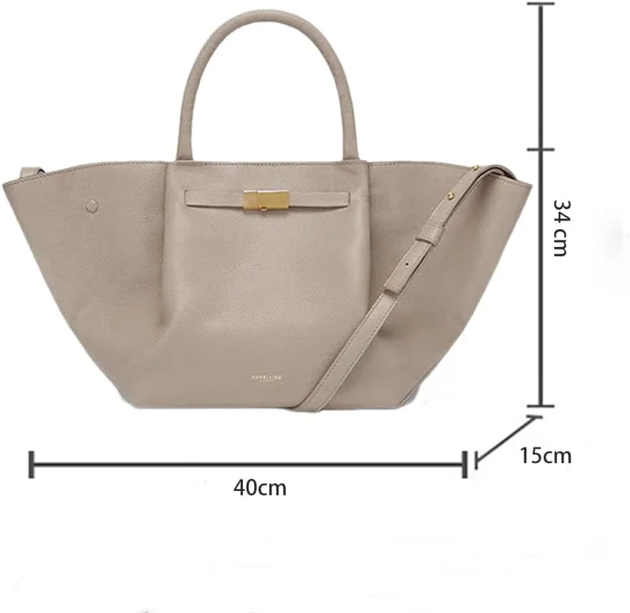 Leather Midi New York Tote Bag for Women Elegant Leather Tote Bag Large Capacity Wallet, Wing Bag, Trapezoidal Shape