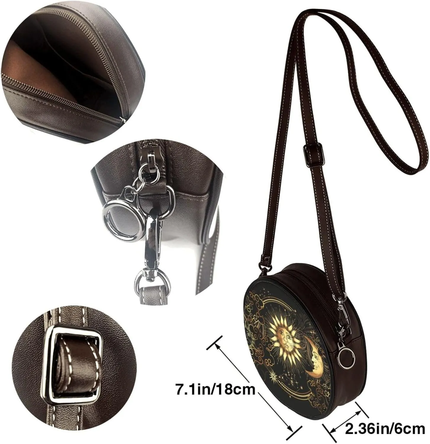 Leather Round Crossbody Bags For Women, Sling Bag Casual Crossbody Purse