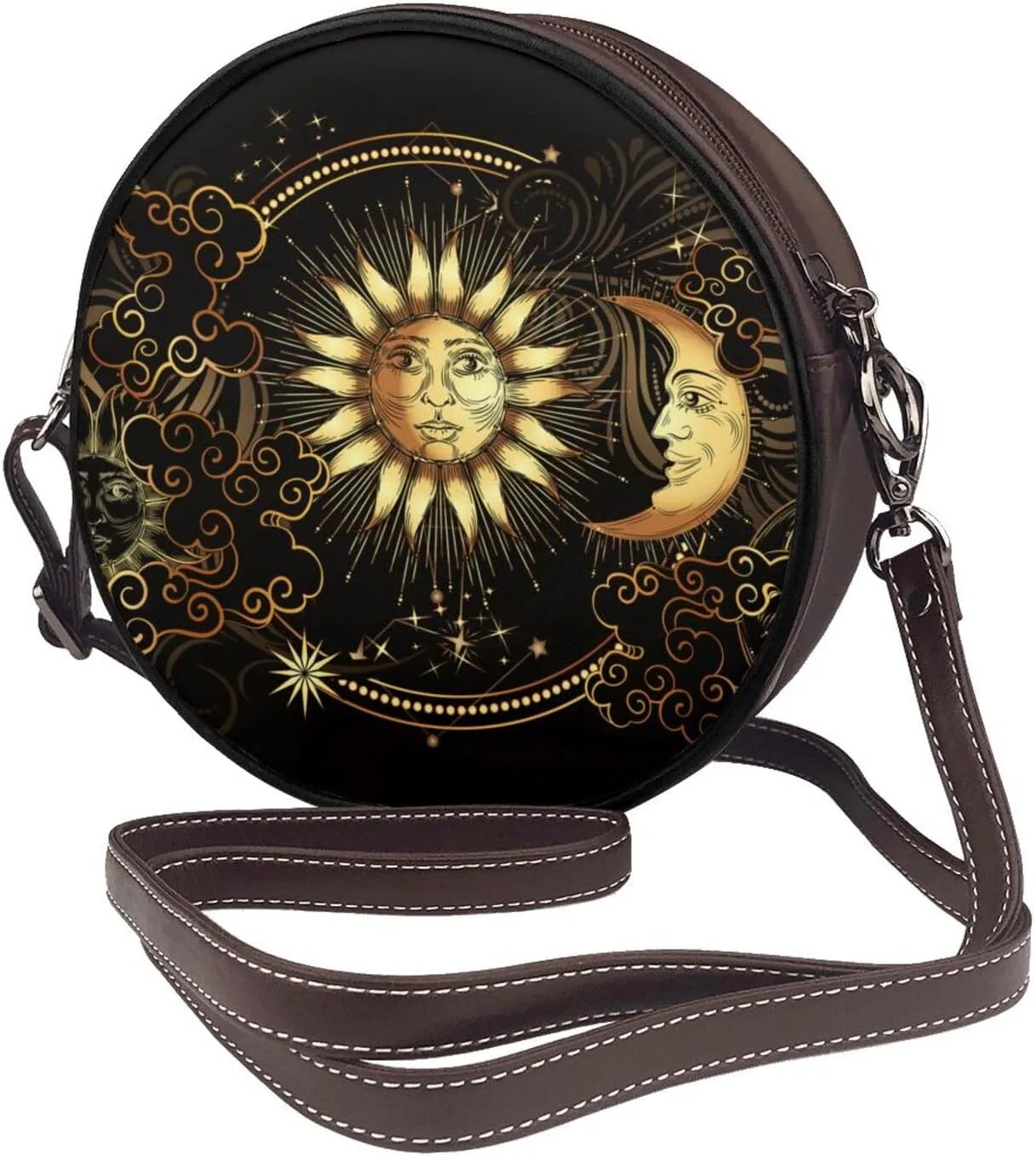 Leather Round Crossbody Bags For Women, Sling Bag Casual Crossbody Purse