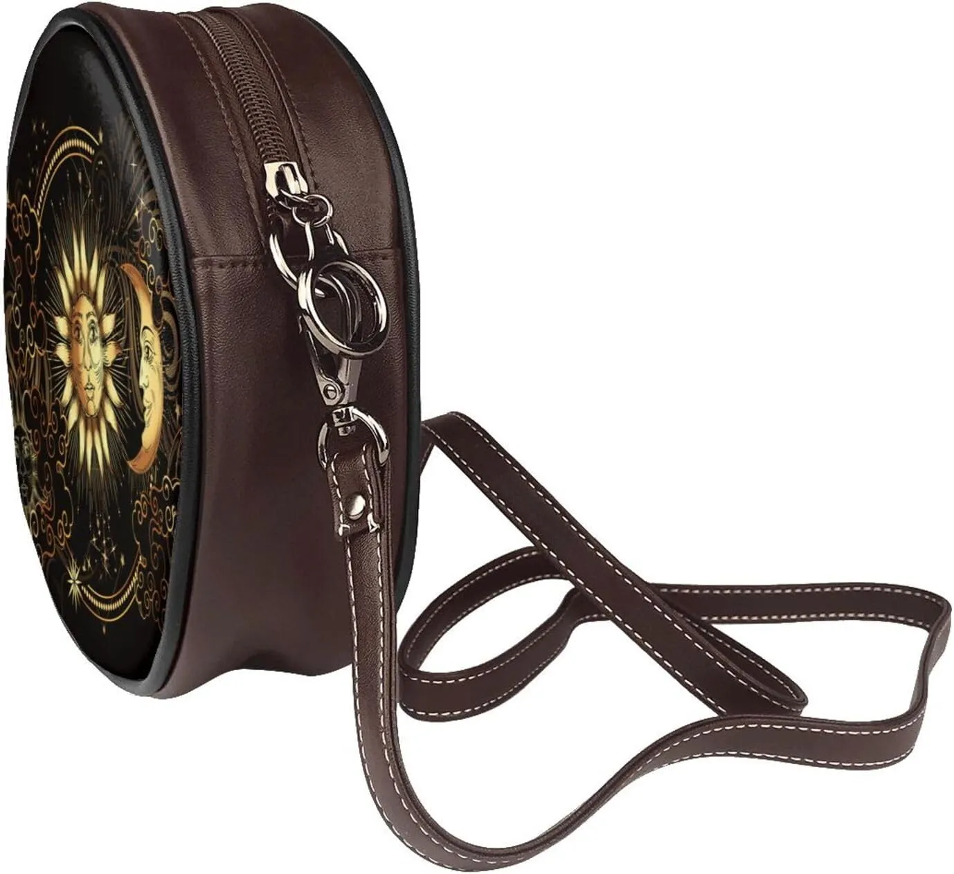 Leather Round Crossbody Bags For Women, Sling Bag Casual Crossbody Purse