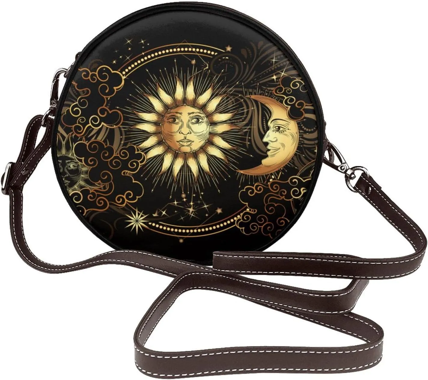 Leather Round Crossbody Bags For Women, Sling Bag Casual Crossbody Purse