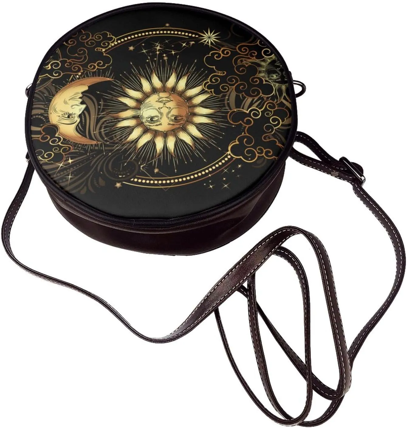 Leather Round Crossbody Bags For Women, Sling Bag Casual Crossbody Purse