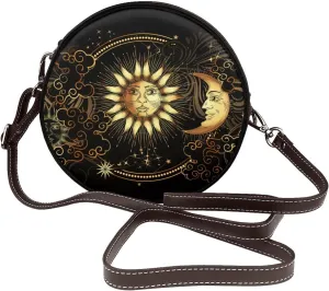 Leather Round Crossbody Bags For Women, Sling Bag Casual Crossbody Purse