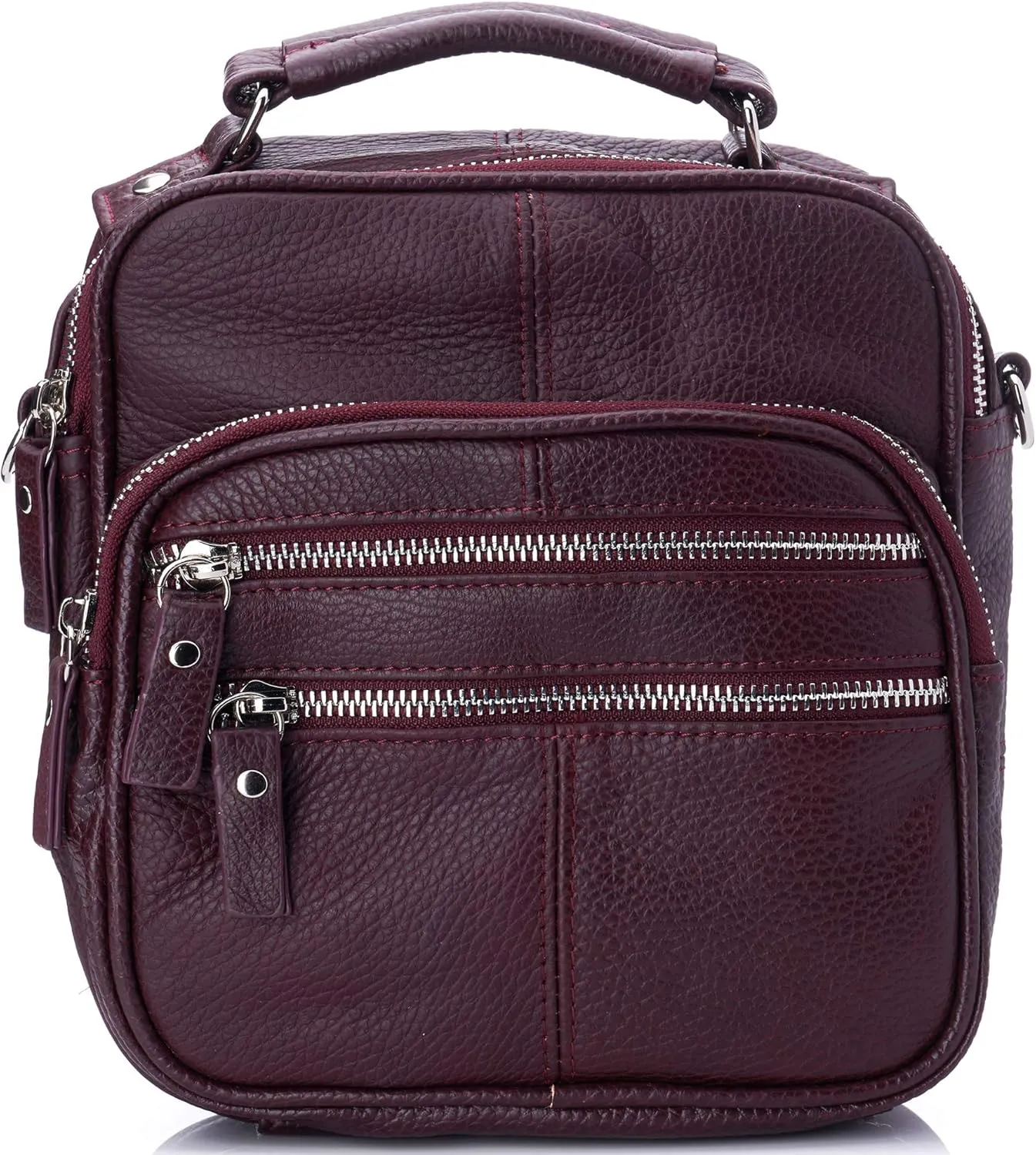 Leather Travel Bag Multipurpose Organizer Handbag Adjustable Strap Zippered Tote