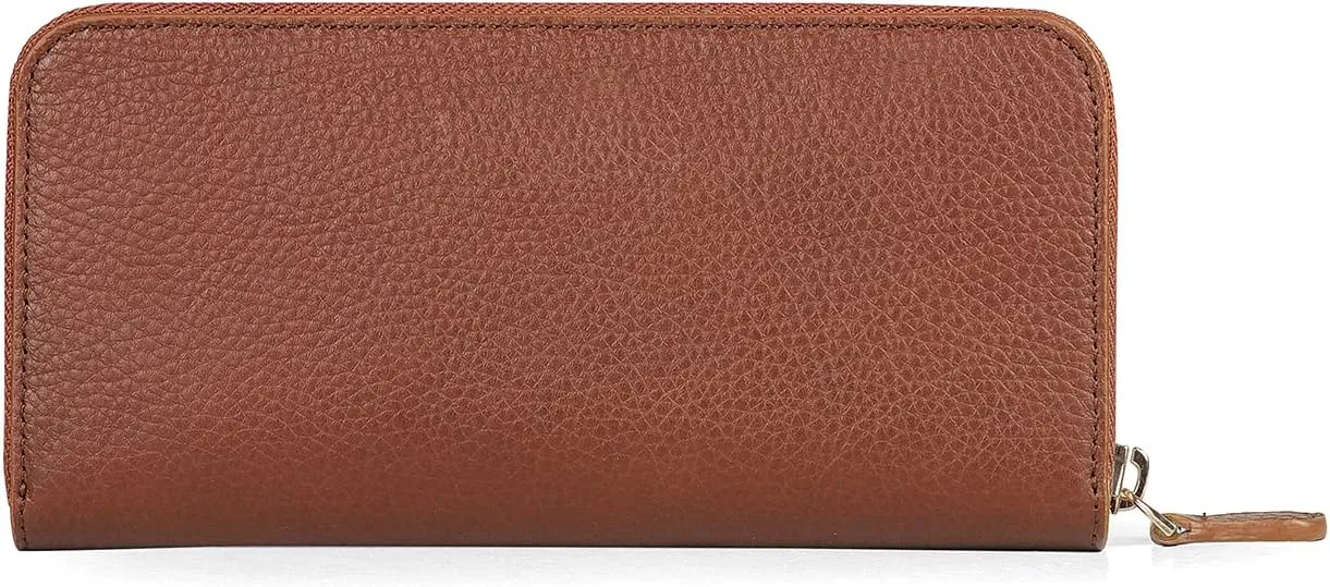 Leather Zippered Clutch with Phone Compatible Slots