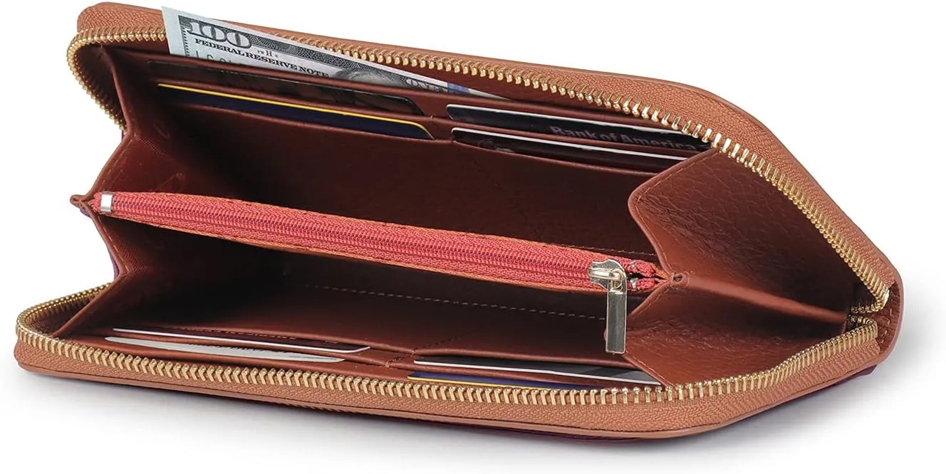 Leather Zippered Clutch with Phone Compatible Slots