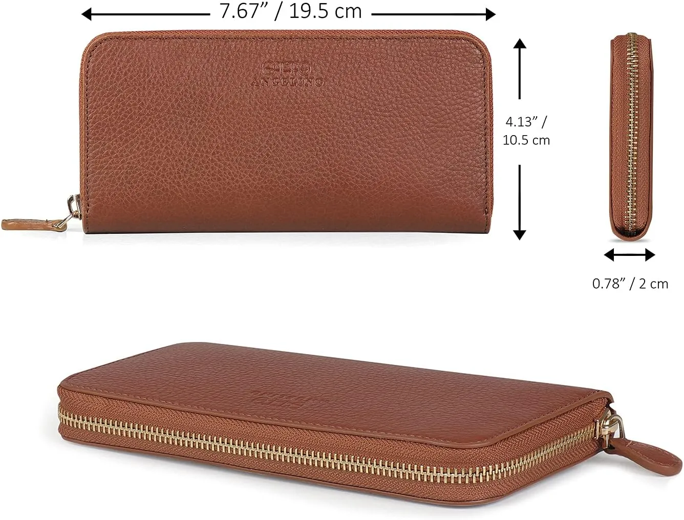 Leather Zippered Clutch with Phone Compatible Slots