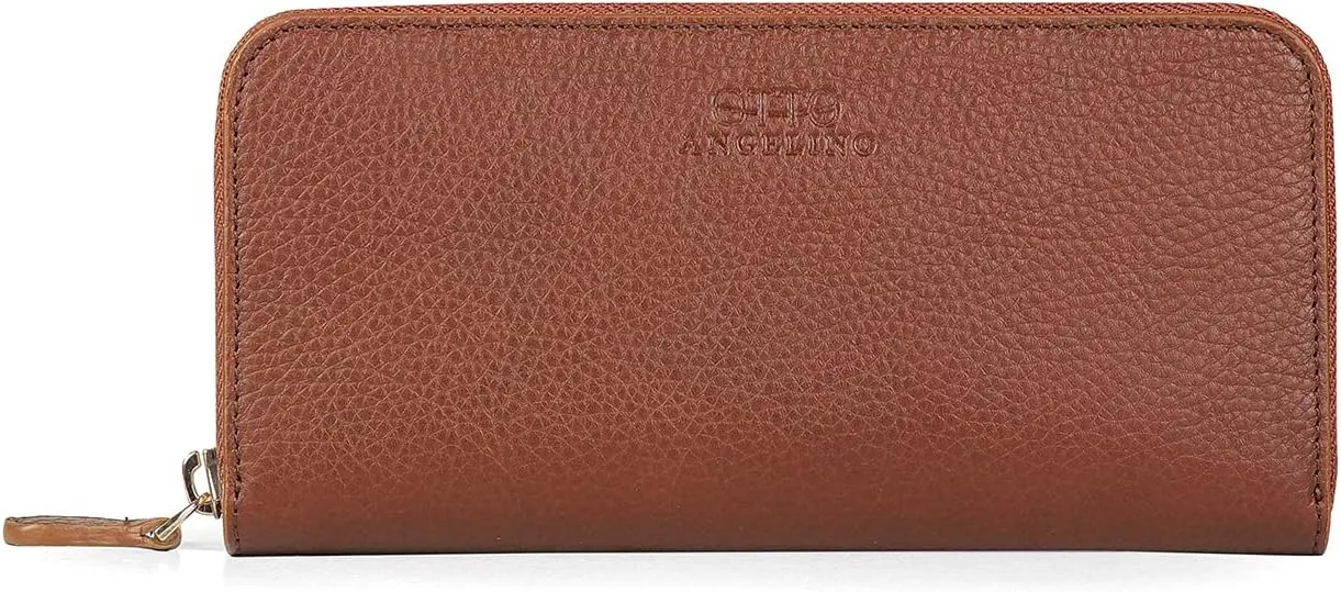 Leather Zippered Clutch with Phone Compatible Slots