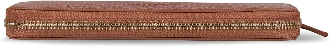 Leather Zippered Clutch with Phone Compatible Slots