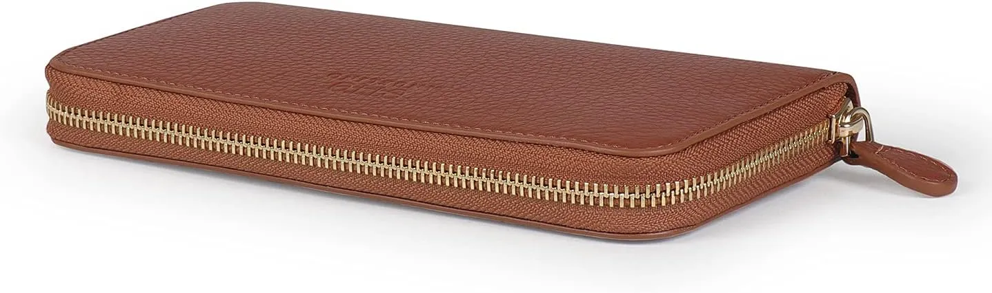 Leather Zippered Clutch with Phone Compatible Slots
