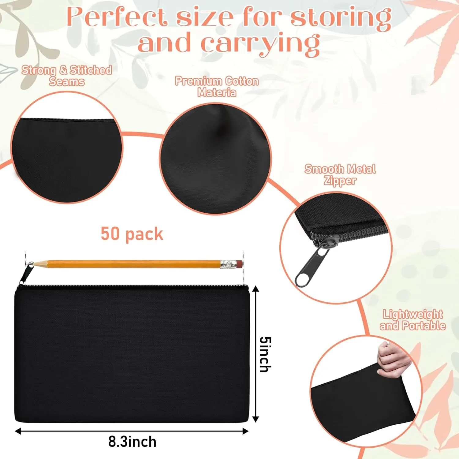 Legigo Blank DIY Craft Canvas Pencil Case - Makeup Pouch, Multi-Purpose Travel Toiletry Zipper Bag, Bulk Cosmetic Bags 8.3 5 Inch
