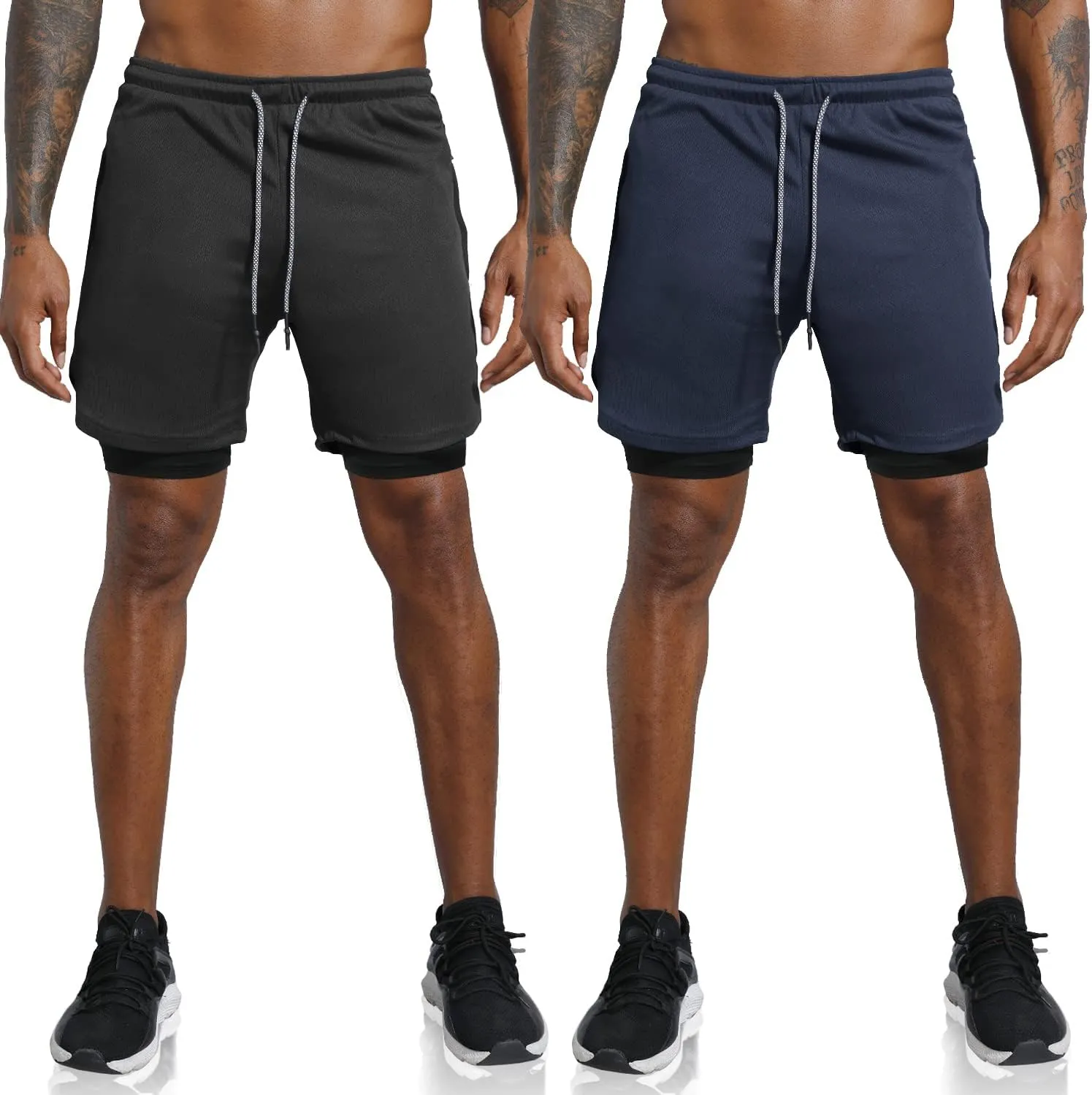 Leidowei Men's 2 in 1 Workout Running Shorts Lightweight Training Yoga Gym 7" Short with Zipper Pockets