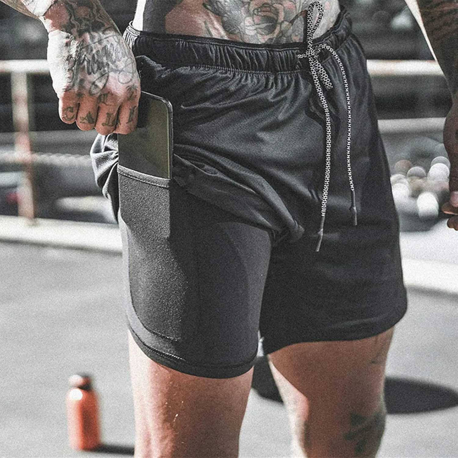 Leidowei Men's 2 in 1 Workout Running Shorts Lightweight Training Yoga Gym 7" Short with Zipper Pockets