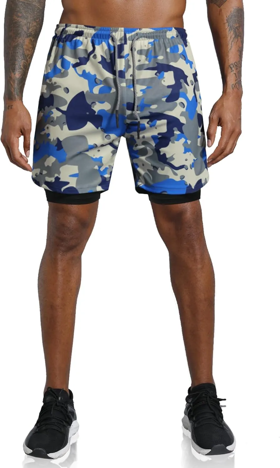 Leidowei Men's 2 in 1 Workout Running Shorts Lightweight Training Yoga Gym 7" Short with Zipper Pockets