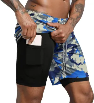 Leidowei Men's 2 in 1 Workout Running Shorts Lightweight Training Yoga Gym 7" Short with Zipper Pockets