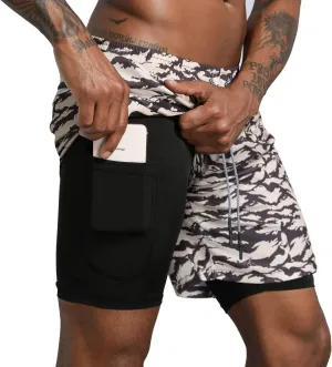 Leidowei Men's 2 in 1 Workout Running Shorts Lightweight Training Yoga Gym 7" Short with Zipper Pockets
