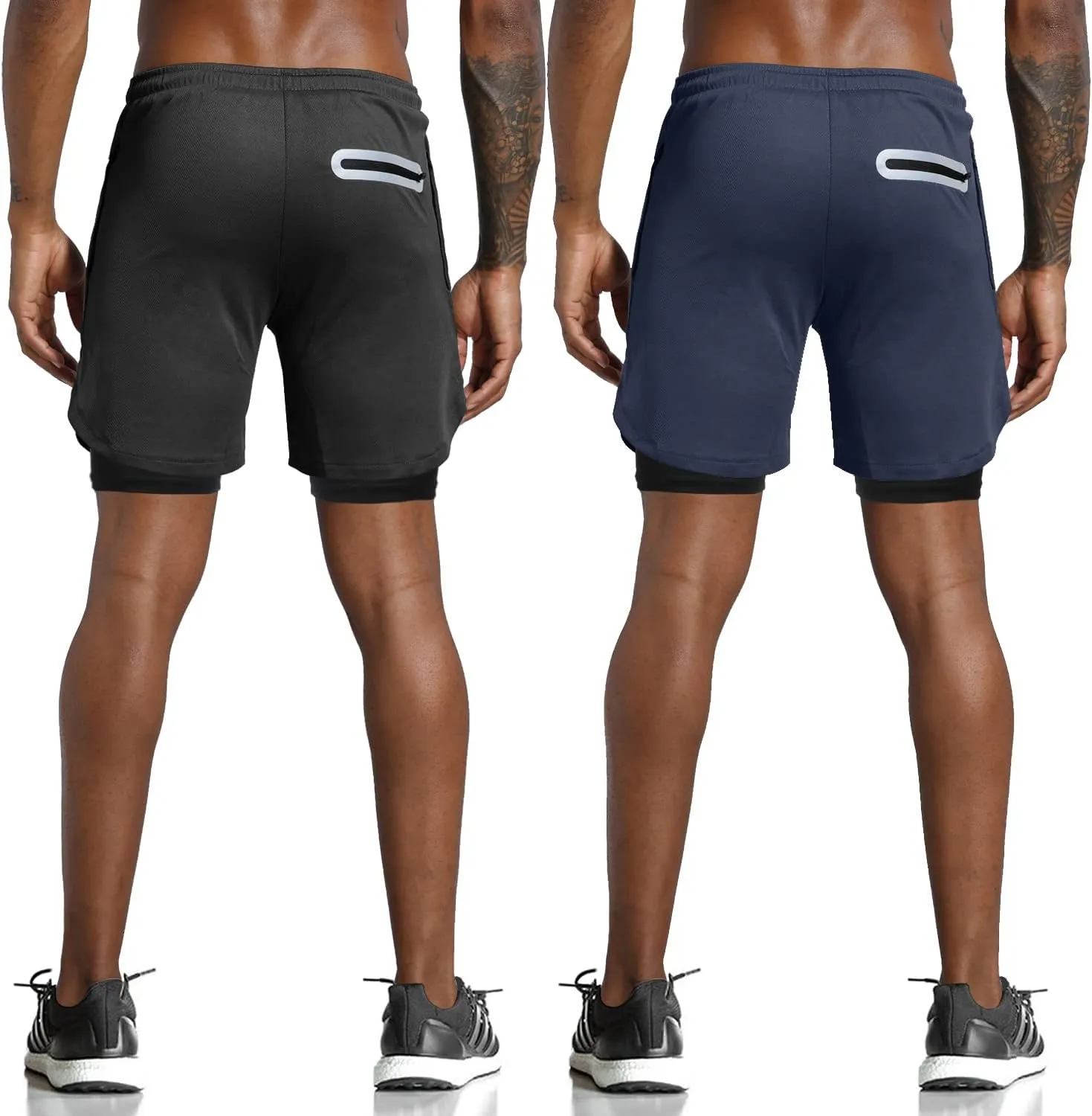 Leidowei Men's 2 in 1 Workout Running Shorts Lightweight Training Yoga Gym 7" Short with Zipper Pockets