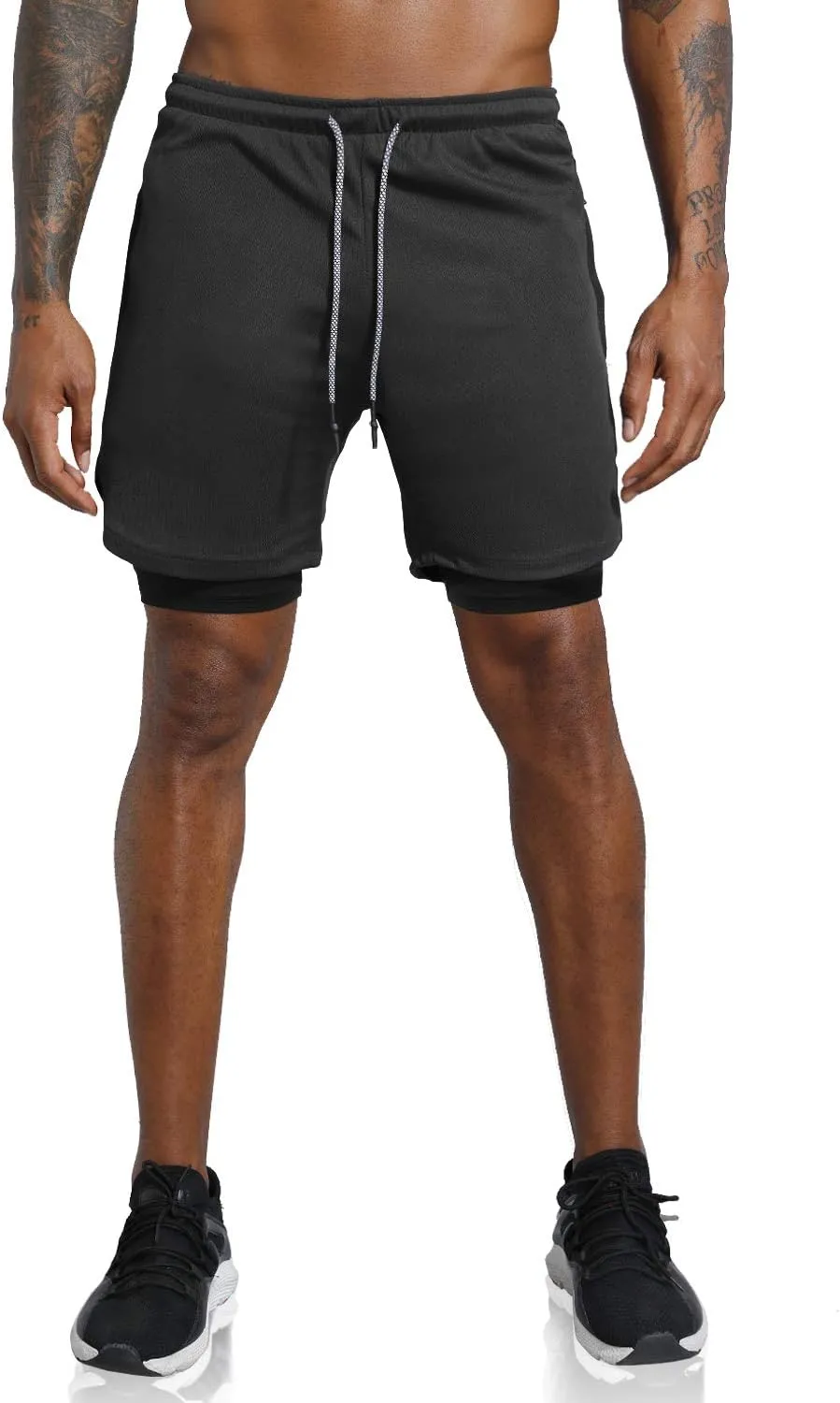 Leidowei Men's 2 in 1 Workout Running Shorts Lightweight Training Yoga Gym 7" Short with Zipper Pockets