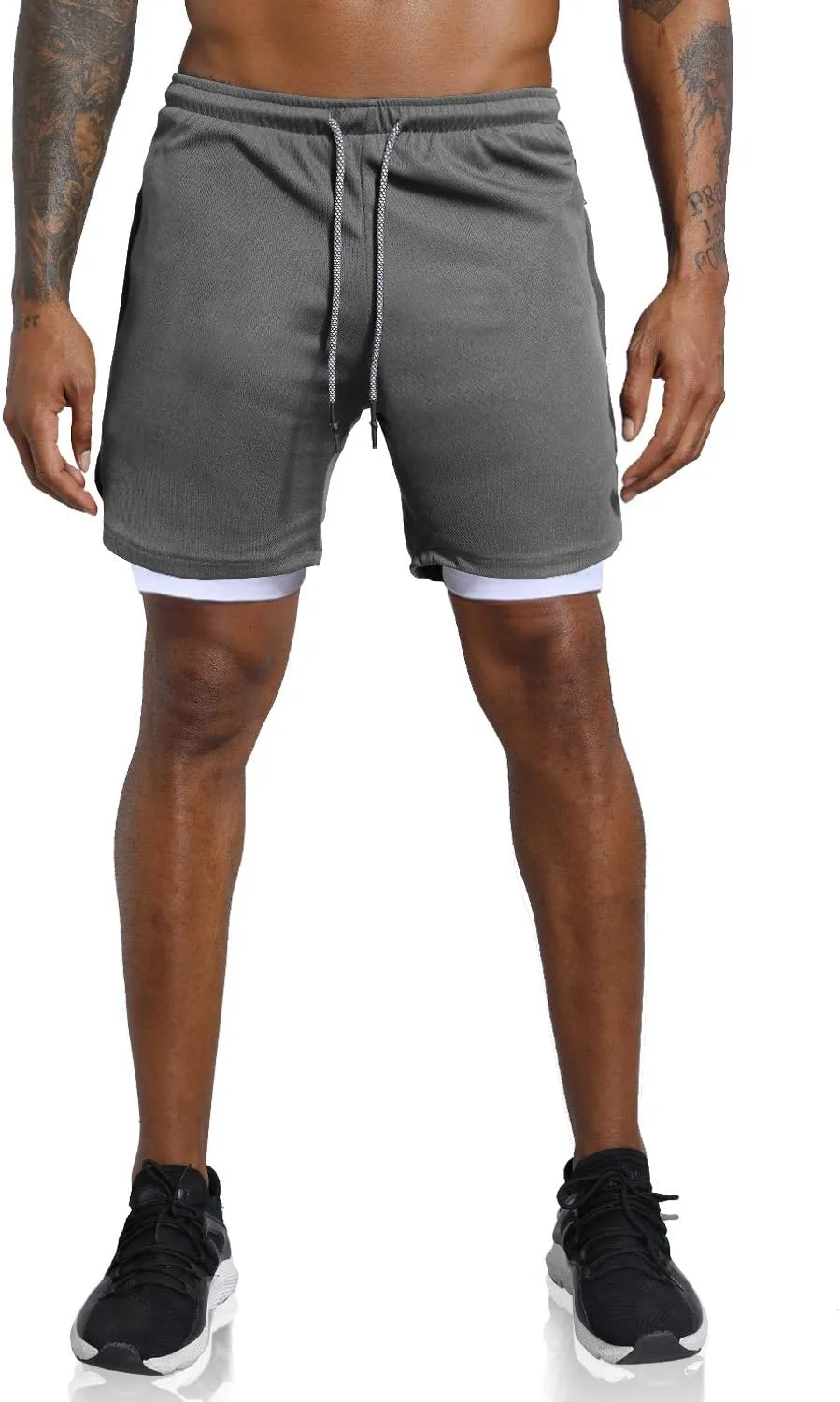 Leidowei Men's 2 in 1 Workout Running Shorts Lightweight Training Yoga Gym 7" Short with Zipper Pockets