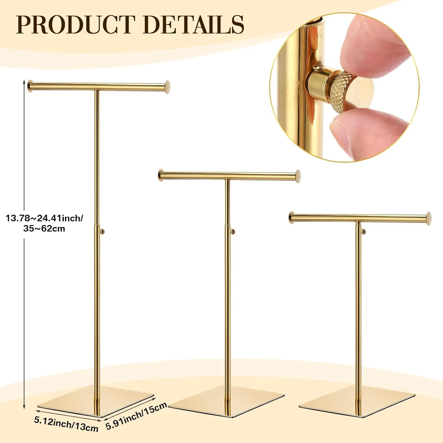 Leinuosen 4 Pcs Tabletop Purse Display Stand T Shaped Adjustable Height Purse Hanger Rack Necklace Display Stand(Gold)
