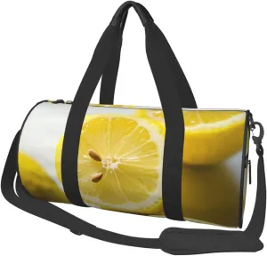 Lemon Fruit Pattern Print Round Large Capacity Travel Luggage Bags,Men's and Women's Hand-Held Travel Clothing Bags