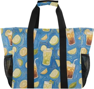 Lemon Juice Blue Art Painting Utility Totes Foldable With Compartments with Handles Beach Bag Tote